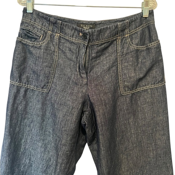 Talbots Denim - Talbots Straight Leg Lightweight Linen Blend Cropped High Rise Coastal Jeans 12P